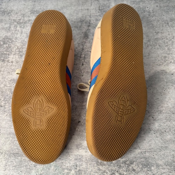 Gucci G74 Web Leather And Suede Pink Oatmeal Casual Sneakers - Picture 5 of 8